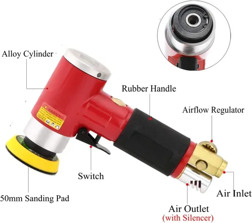 Miniatura 3 de Mini lijadora orbital de 2 3 pulgadas con lijadora Air Dual Action Lijadora Pulidora de aire súper suave y remolino libremente para el trabajo