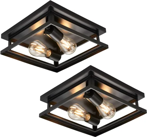 Miniatura 8 de Hamilyeah Lámpara de techo de montaje empotrado de granja, 2 luces, luz de techo para pasillo, color negro, lámpara de techo de cocina para montaje