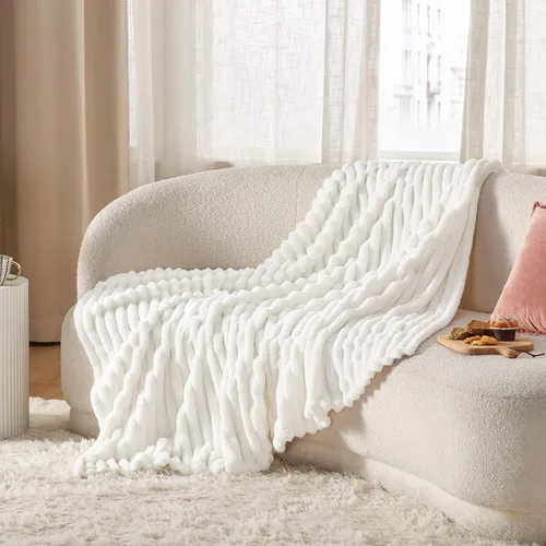 Miniatura 5 de Bedsure Manta de forro polar (blanco y beige)