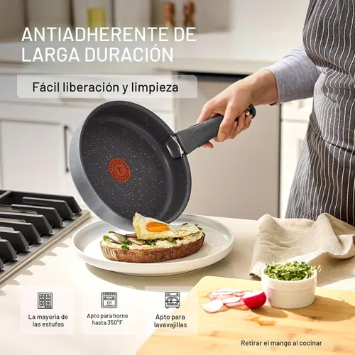 Miniatura 4 de T-fal Ingenio Essentials - Juego de utensilios de cocina con mango desmontable/extraíble de 11 piezas, granito titanio antiadherente, apto para Gris