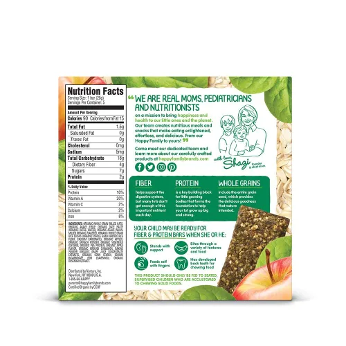 Miniatura 2 de HAPPYTOT Organics Barras de Avena Horneadas Suaves con Fibra y Proteína Snack para Niños Pequeños Manzana y Espinaca, Barras de 0.88 Onzas, Caja