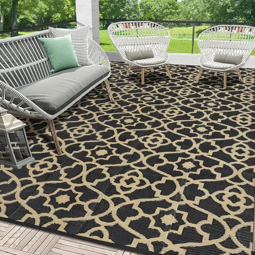 Miniatura 18 de HEBE Alfombra de Exterior Impermeable 6x9, Alfombra de Paja de Plástico Alfombra de Camping, Alfombras de Patio Exterior Reversibles Tapete para RV