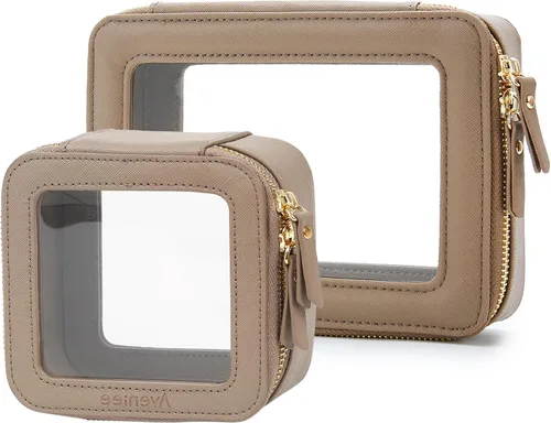 Miniatura 70 de Aveniee Organizador de bolsa de maquillaje transparente, bolsa de aseo de viaje para mujer, bolsa de cosméticos impermeable con cremalleras, Rosa