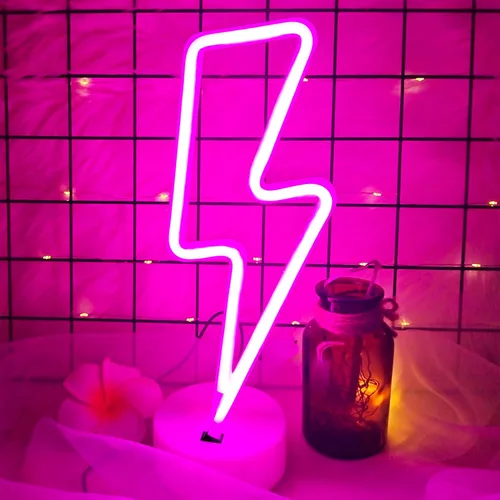 Miniatura 12 de Letrero de neón de rayo morado con base para dormitorio, lámpara de trueno USB/batería, luz nocturna, decoración en forma de LED para escritorio