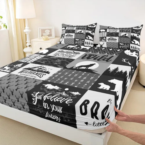 Miniatura 8 de Sábana bajera ajustable con estampado de leopardo, tamaño individual, juego de ropa de cama rústica con rayas de piel de cebra, decoración