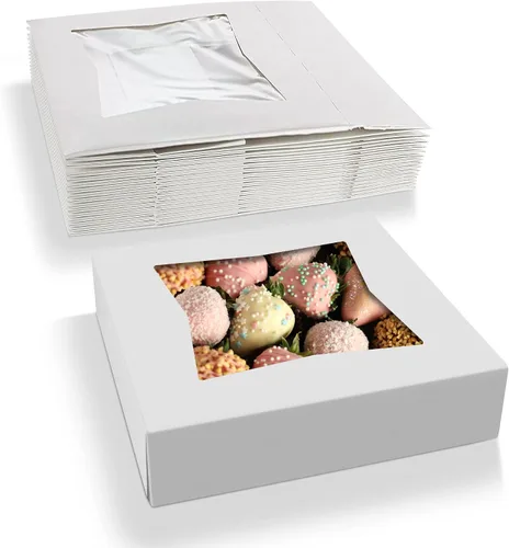 Miniatura 8 de MT Products Cajas blancas para pasteles de panadería de 9 x 9 x 2.5 pulgadas, cajas de panadería con ventana emergentes automáticas (paquete de 15)