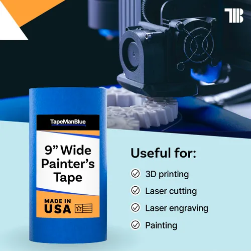 Miniatura 3 de Cinta adhesiva ancha azul para pintores, 9 pulgadas x 60 yardas, fabricada en Estados Unidos, cinta adhesiva azul ancha para corte/grabado láser e