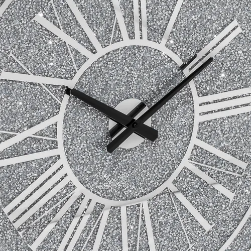 Miniatura 6 de SHYFOY Reloj de pared de diamante triturado, reloj de pared redondo de lujo de 24 pulgadas con cristal de espejo, números romanos elegantes