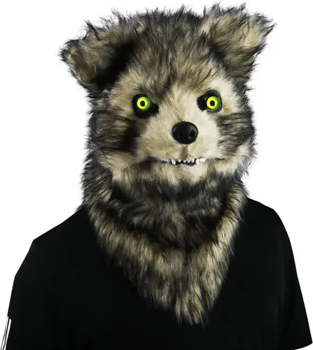 Cosermart Máscara de lobo de zorro peludo, máscaras divertidas para perros, oso aterrador, mandíbula móvil realista, cabeza de animal de piel