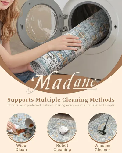 Miniatura 61 de Madane Tapete lavable de 2 x 10 pies para pasillo, cocina, recibidor, clásico, suave, antideslizante para interiores, casa de campo, baño, sala