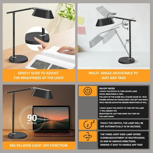 Miniatura 4 de Lámpara de escritorio para oficina y hogar, luz de escritorio con atenuación continua, fuente de luz más grande, lámpara de escritorio USB de 8 W