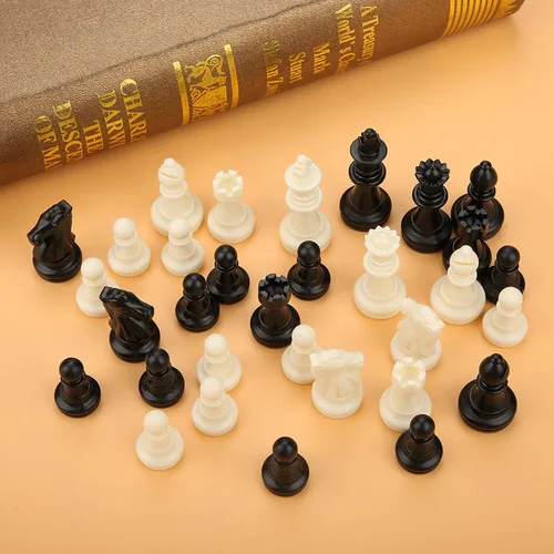 Miniatura 8 de Juego completo de 32 piezas de ajedrez en blanco y negro internacional, 32 piezas de ajedrez estándar de repuesto, piezas de ajedrez de plástico