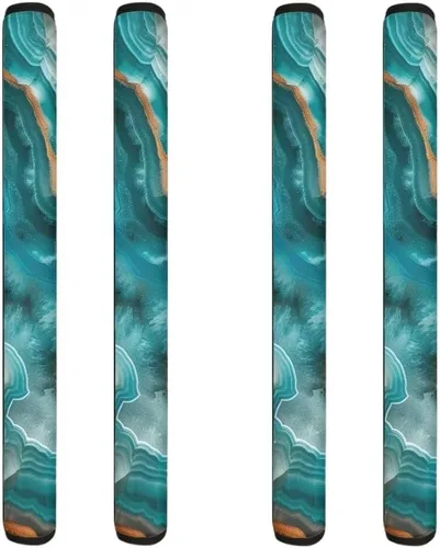 Miniatura 40 de Coldinair Fundas protectoras antideslizantes para manijas de puerta de refrigerador con estampado de mármol aguamarina, asas de decoración