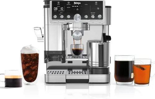 Ninja Luxe Café Pro Series, máquina de café expreso, café por goteo, infusión fría, agua caliente, prensador integrado, molinillo integrado, Acero