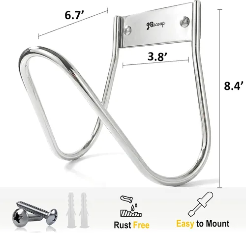 Miniatura 4 de JBscoop Soporte para Manguera de Jardín de Acero Inoxidable Pequeño para Montaje en Pared, Ideal para Agua, Aire, Manguera Hidráulica, Cuerdas