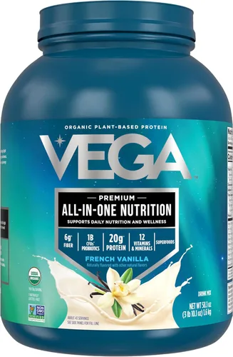 Miniatura 24 de Vega Todo en Uno Nutrición Orgánica - 20 g de proteína de guisante a base de plantas, vainilla francesa, 43 porciones, vitaminas A y C, probióticos