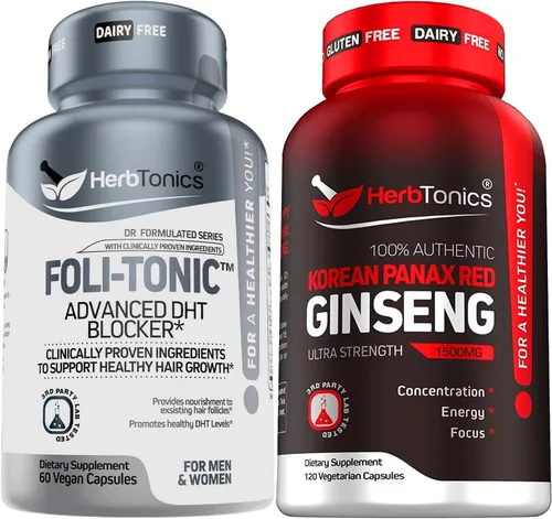 FoliTonic DHT Bloqueador y suplemento de pérdida de cabello | Adelgazamiento del cabello y promueve el crecimiento saludable del cabello más grueso,