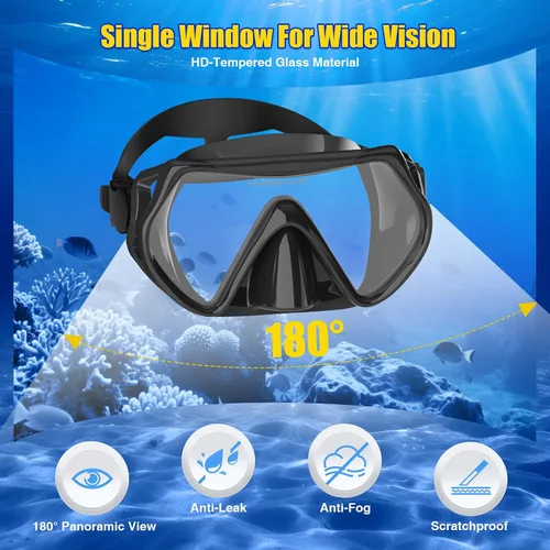 Miniatura 2 de Dry Snorkel Set,Panoramic Wide View Anti-Fog Scuba Diving Mask,Professional Snorkeling Gear for Adults Negro completo