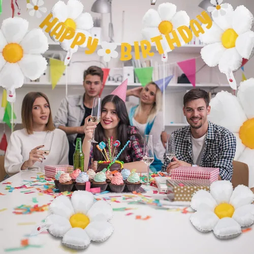 Miniatura 6 de Juego de 10 globos de margarita, pancartas de decoración de ducha, decoraciones de feliz cumpleaños, banderines de fieltro para niñas y niños