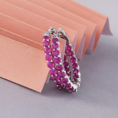 Miniatura 2 de Femme Luxe Pendientes de aro con piedras preciosas Inside-Out en plata, meses de piedra natal