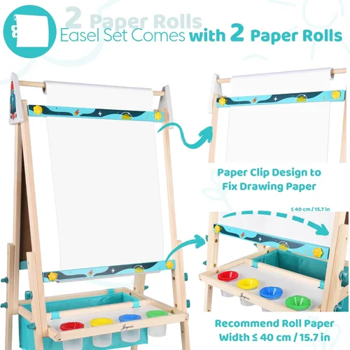 Miniatura 2 de Joyooss Caballete de arte para niños, caballete ajustable para niños con pizarra magnética y pizarra, tablero magnético para niños, caballete