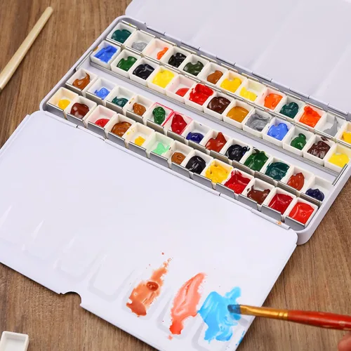Miniatura 6 de MYARTOOL Paleta de Acuarela Vacía, Estuche de Pintura de Paleta de Lata de Acuarela Vacía con 48 Medias Bandejas de Acuarela para Paleta de Acuarela