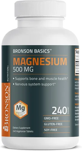 Miniatura 5 de Bronson Magnesio 500 mg apoya la salud ósea y muscular y el apoyo del sistema nervioso - Sin OMG, 240 tabletas vegetarianas