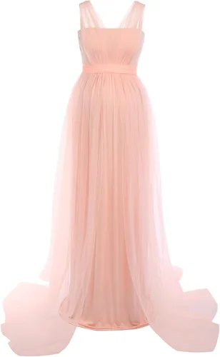 Miniatura 2 de Vestido de maternidad convertible de tul de múltiples vías para mujer, vestido de noche con hombros descubiertos para sesión de fotos, baby shower