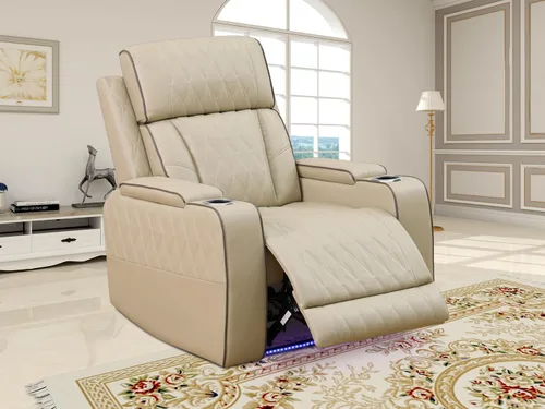 Miniatura 48 de Juego de sofá reclinable eléctrico, seccional de cuero transpirable beige, juego de muebles de sala de estar, 2 piezas, sofá reclinable eléctrico