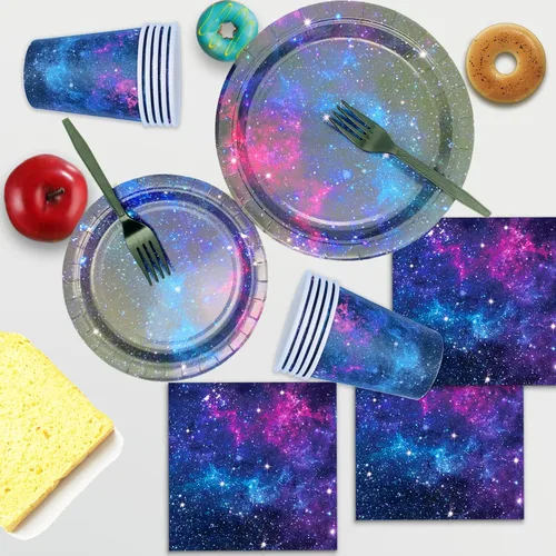 Miniatura 5 de Space Galaxy Party Supplies - Juego de vajilla temática del espacio exterior, decoración de fiesta de cumpleaños, noche estrellada, sistema solar