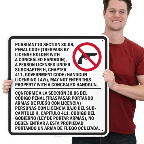 Miniatura 2 de SmartSign "Trespass by License Handgun Prohibited" Sec. 30.06 Texas Law Sign 30 x 30 pulgadas, aluminio reflectante de grado de ingeniero 3M