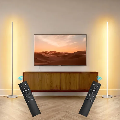 Lámpara de pie LED de esquina, juego de 2 luces minimalistas regulables con control remoto, temperatura de color ajustable continuo de 2700 a 6500