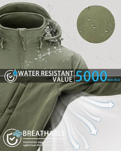 Miniatura 2 de MAGCOMSEN - Chaqueta táctica para hombre, de invierno, con forro polar y bolsillos múltiples, para esquiar, impermeable, forrada