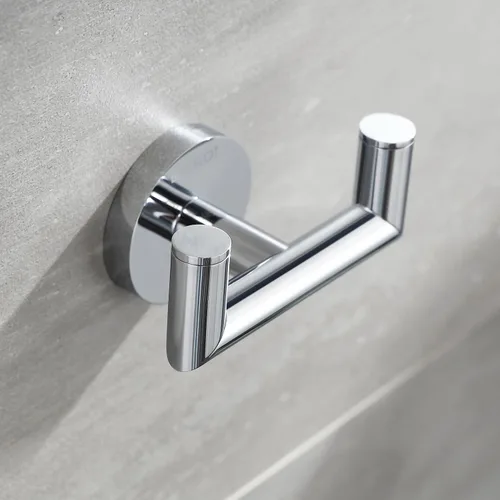 Miniatura 3 de Gancho para toallas, ganchos para baño y cocina, moderno gancho doble para bata montado en la pared, cromo, 077020-CR, serie Leo Cromado