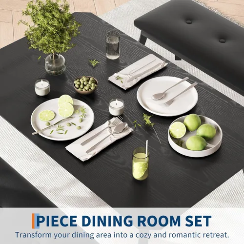 Miniatura 5 de Mesa de comedor para 4, juego de mesa de cocina de 3 piezas para 4 personas con mesa de madera y marco de metal, mesa de cocina industrial con 2
