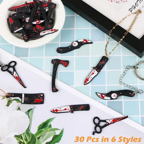 Miniatura 3 de 30 dijes de cuchillos falsos, colgante de Halloween, mini cuchillos falsos de plástico para mujeres, fabricación de joyas, manualidades, dijes