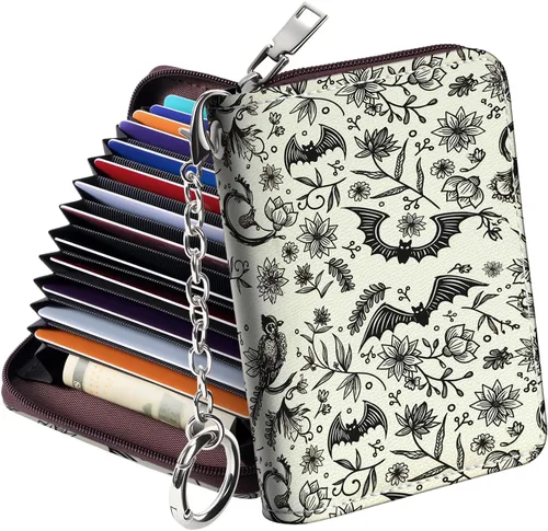 Miniatura 11 de Mayski - Cartera para tarjetas de crédito con cremallera para mujeres, tarjetero pequeño de acordeón, llavero, tarjetero para tarjetas de Manzana