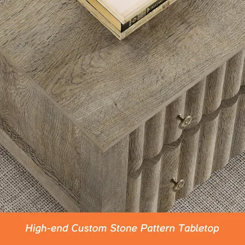 Miniatura 6 de WAMPAT Paquete de 2 mesas auxiliares modernas, mesa auxiliar rectangular con cajones de almacenamiento deslizantes, mesa central con patas de madera