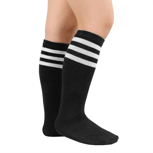 Miniatura 3 de Zando Calcetines de fútbol para niños y niñas, calcetines de tubo a rayas hasta la rodilla, calcetines de uniforme escolar, calcetines largos