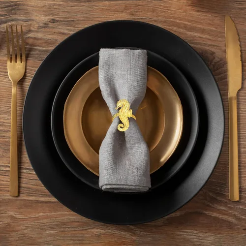 Miniatura 5 de Decozen Juego de 4 servilleteros dorados con diseño de caballo de mar, festivo, decoración de mesa para vacaciones, bodas, cumpleaños, cocina