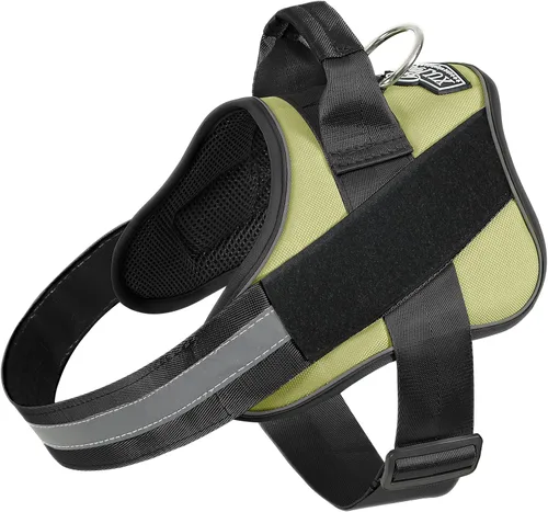 Miniatura 30 de Arnés para perro, reflejante y transpirable, ajustable, con asa, para sacarlo a pasear, no más tirones ni asfixia (amarillo militar, tamaño XS)