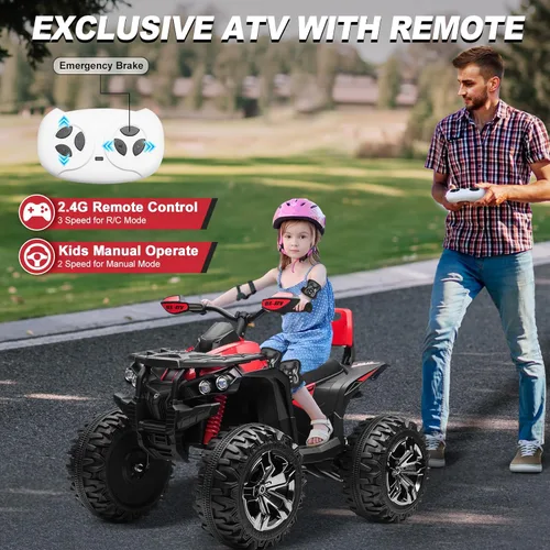 Miniatura 3 de ATV 4 ruedas para niños, juguetes de paseo de 24 V 4WD con 2 plazas, motor potente de 4 x 200 W, funciona con batería de 9 AH, música Bluetooth, Rojo
