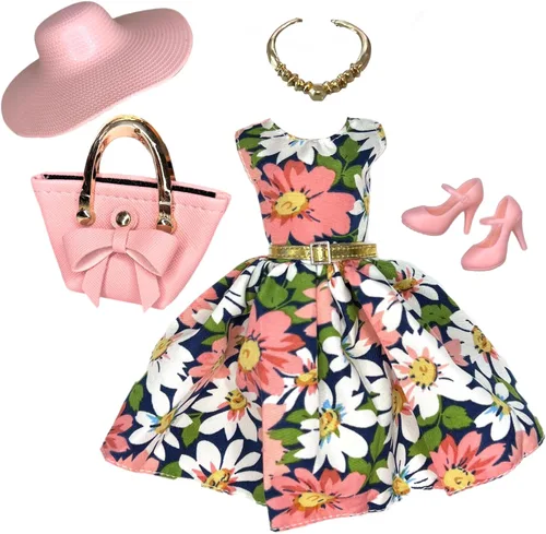Miniatura 4 de Eledoll Conjunto de ropa de moda para muñeca de 12 pulgadas Verano en París Floral Dress Set (Katherine)