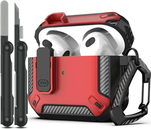 Miniatura 18 de RFUNGUANGO Funda para AirPod de 2ª generación con kit de limpieza, armadura protectora de carcasa dura militar con bloqueo para funda de carga