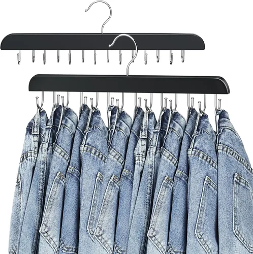 Ganchos para jeans para armario, 14 ganchos de madera para jeans que ahorran espacio, ganchos giratorios de 180° para faldas, pantalones cortos,