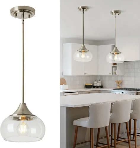 Miniatura 10 de Lámparas colgantes modernas para isla de cocina, lámparas colgantes negras con pantalla de vidrio transparente de 8.5 pulgadas, lámparas colgantes