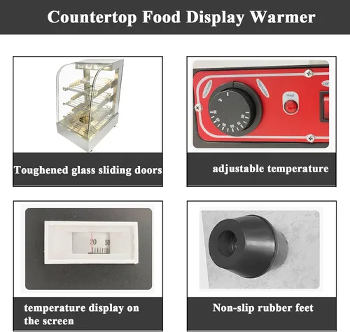 Miniatura 3 de Vitrina de calentamiento de alimentos de 15 pulgadas, vitrina de calentamiento caliente con puerta corredera y bandeja de agua, comercial