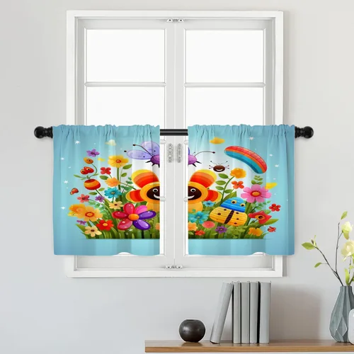 Miniatura 118 de Batmerry Silueta de hombre y niño, marco en forma de corazón con figuras, tratamiento de ventana, cortina corta de cocina multicapa de poliéster