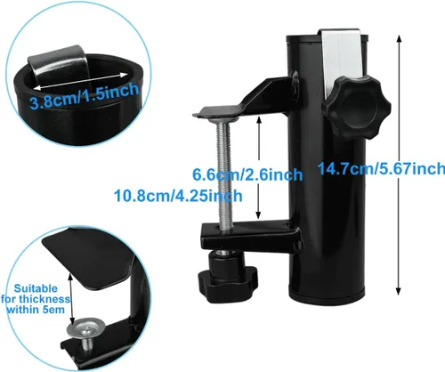 Miniatura 2 de Cunguv Soporte de abrazadera de paraguas para exteriores, resistente clip de montaje para paraguas negro
