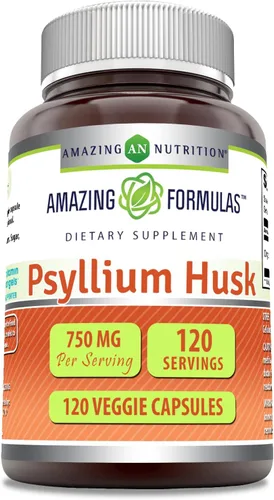 Miniatura 6 de Amazing Formulas Psyllium Husk 750mg 360 cápsulas vegetales Suplemento Sin OMG Sin gluten Fabricado en Estados Unidos Adecuado
